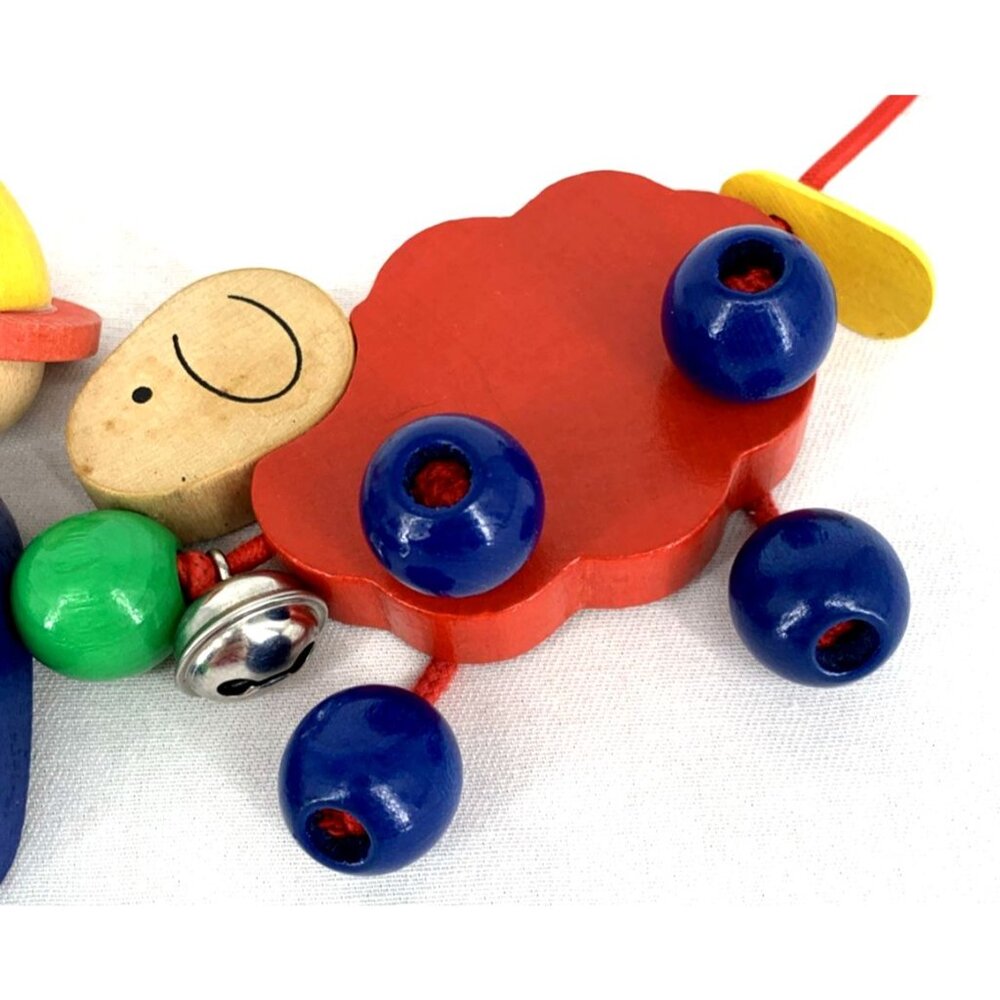 Stroller Pram Clip on Baby Toy Hand Painted Wooden Shepard and Lambs 35" - Picture 11 of 11